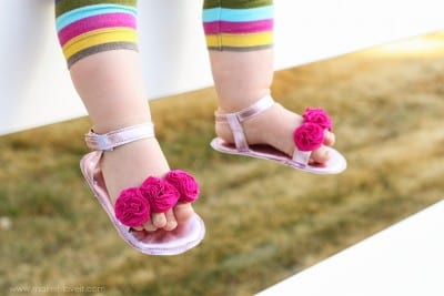 Baby Girl Flower Sandals: a Simpler Version (made with re-purposed faux leather)