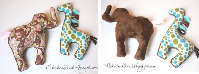 stuffed elephant and stuffed giraffe