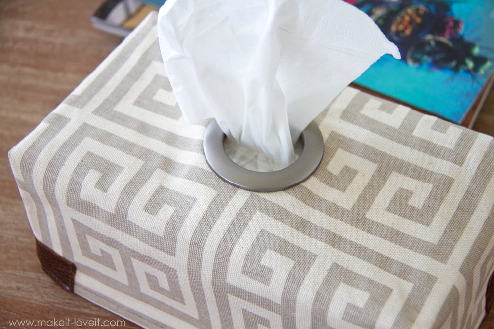 DIY Fabric Tissue Box Cover...with Grommet opening --- Make It and Love It