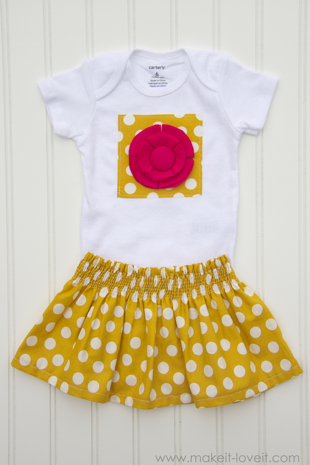 Fabric Flower Onesie & a Shirred Baby Skirt Make It and Love It
